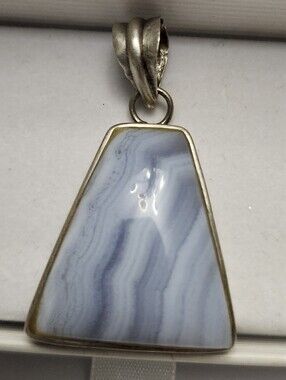 Gorgeous Blue Lace Agate Sterling Silver 925 Pendant Necklace